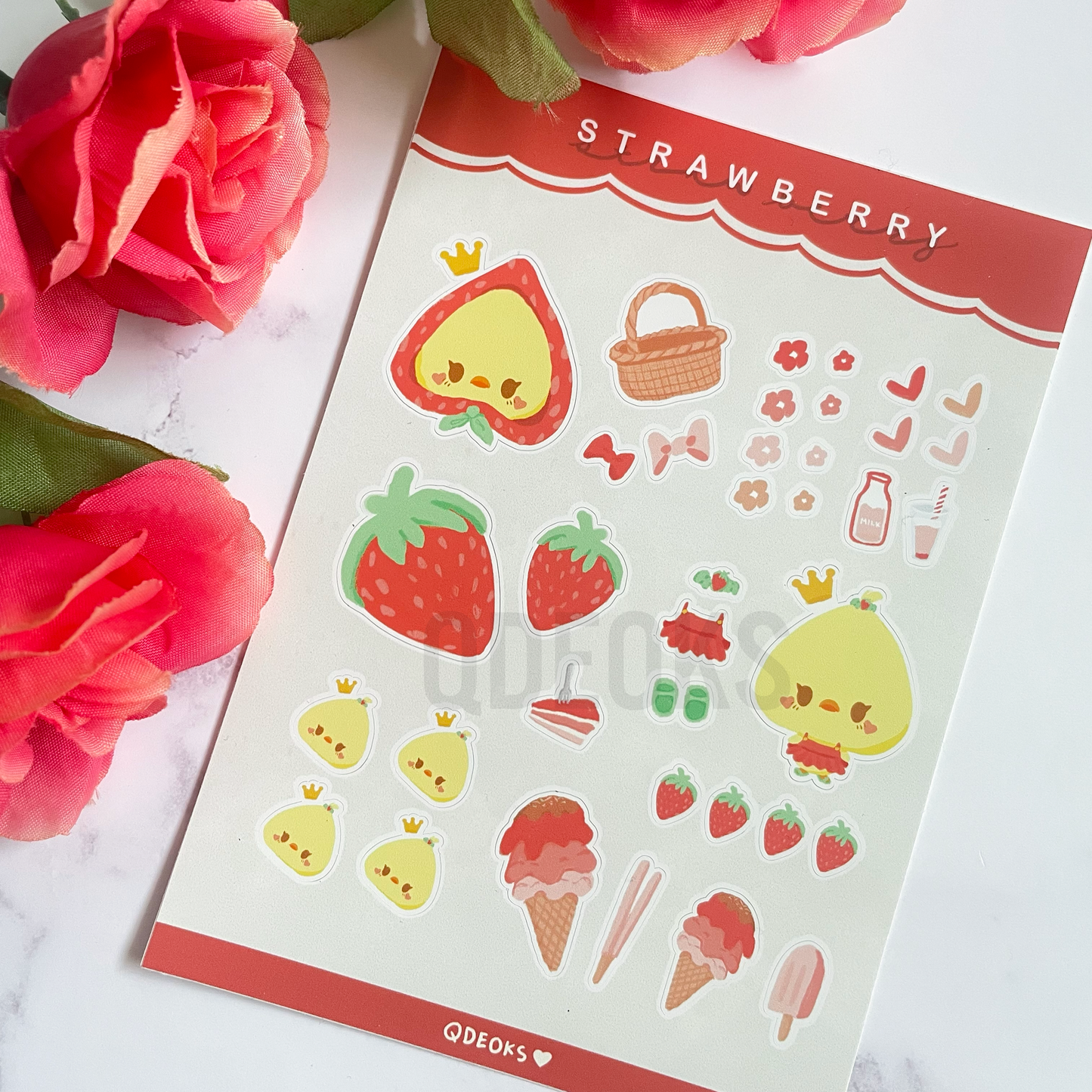 Strawberry Duck Sticker Sheet | 38 Pieces